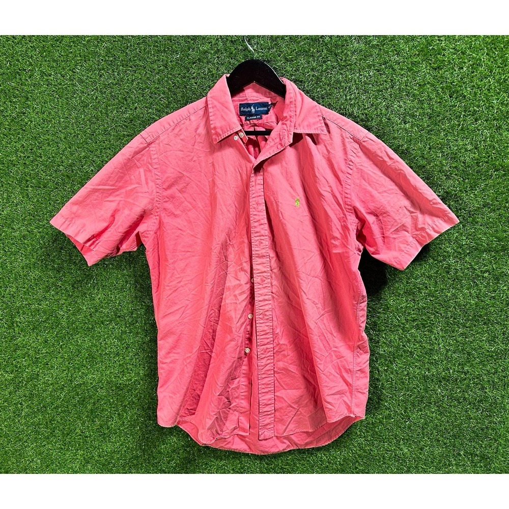 Ralph Lauren Classic Fit Pink Short Sleeve Button-Down Cotton Men's M
